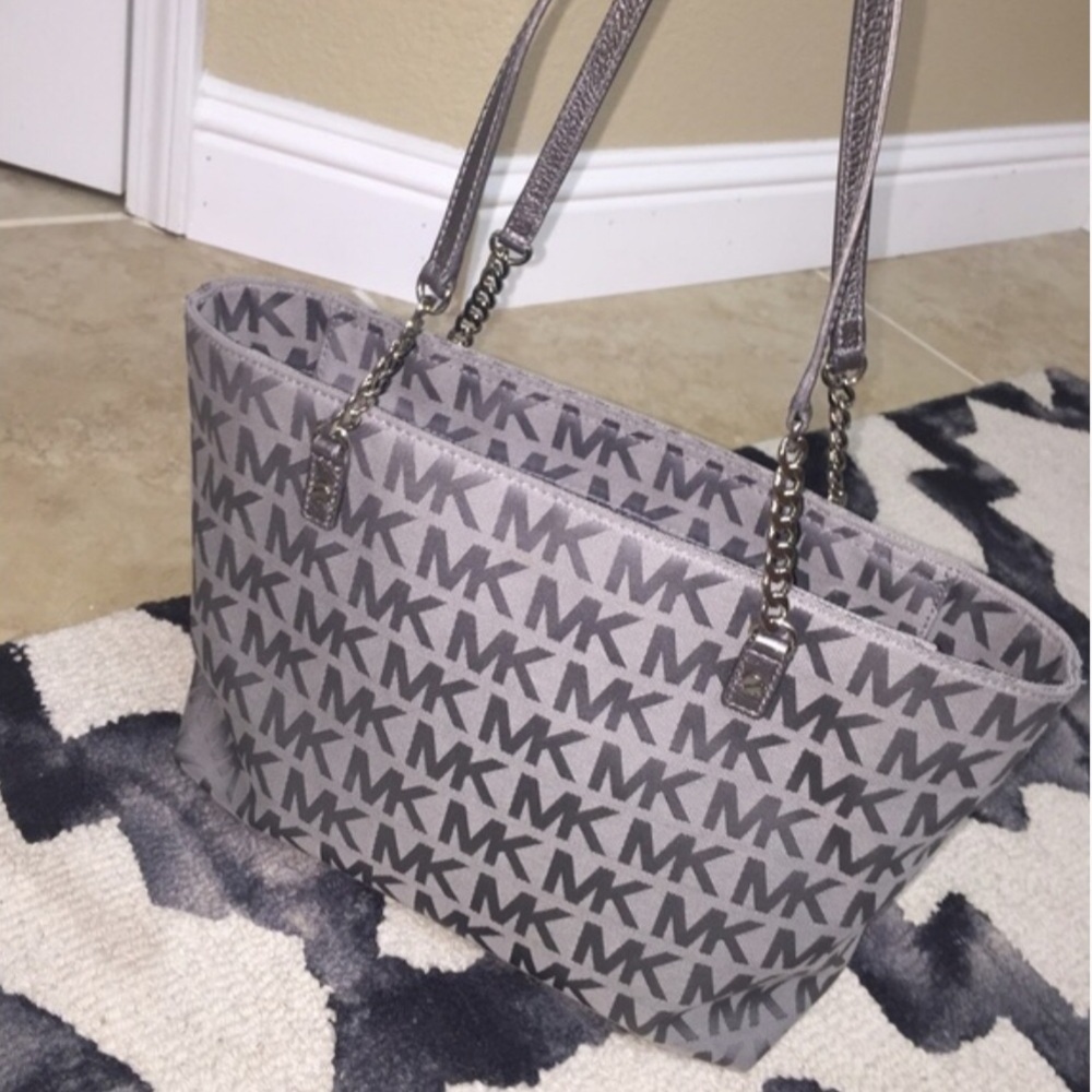 Michael Kors gray and silver Jet Set tote